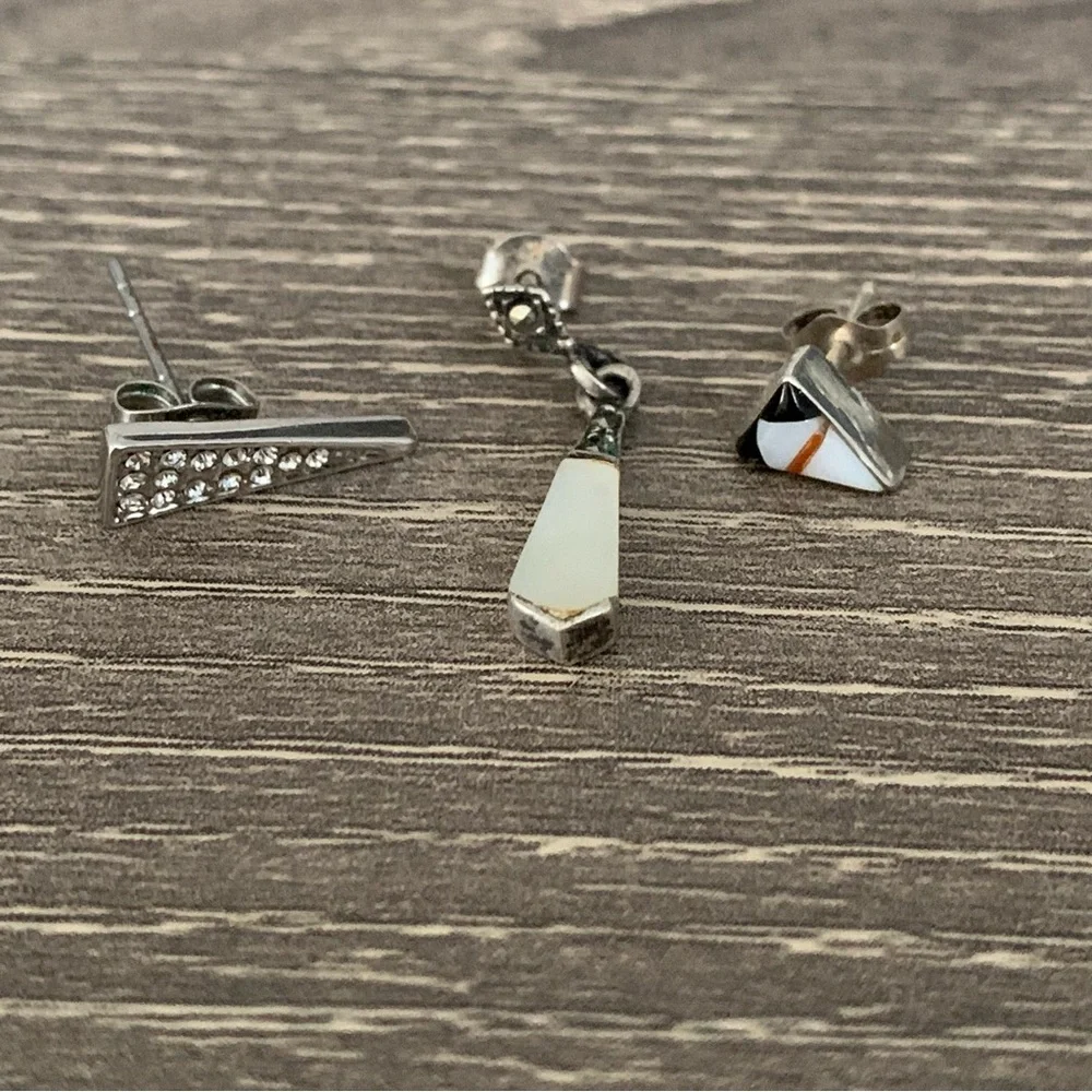 Earring Lot Sterling Silver 925 Rebecca Minkoff Hematite Triangle Stud